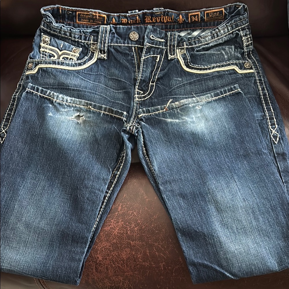 Rock Revival Blue Jeans with Vintage Fade
